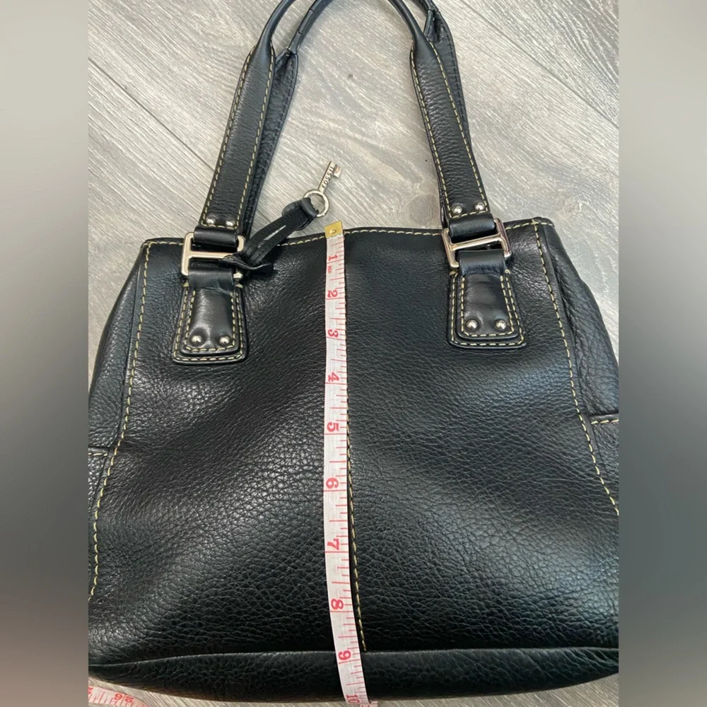 Fossil Black Leather Double Handles Shoulder Handbag Purse Silver Tone Hardware - Picture 14 of 16